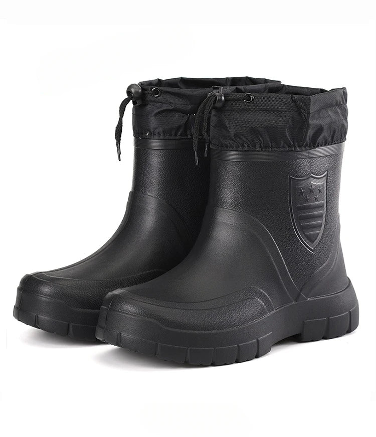 2024 Versatile Men's Rain Boots Waterproof outdoor lightweight shoe Velvet fashion short boot Casual comfort male water shoes