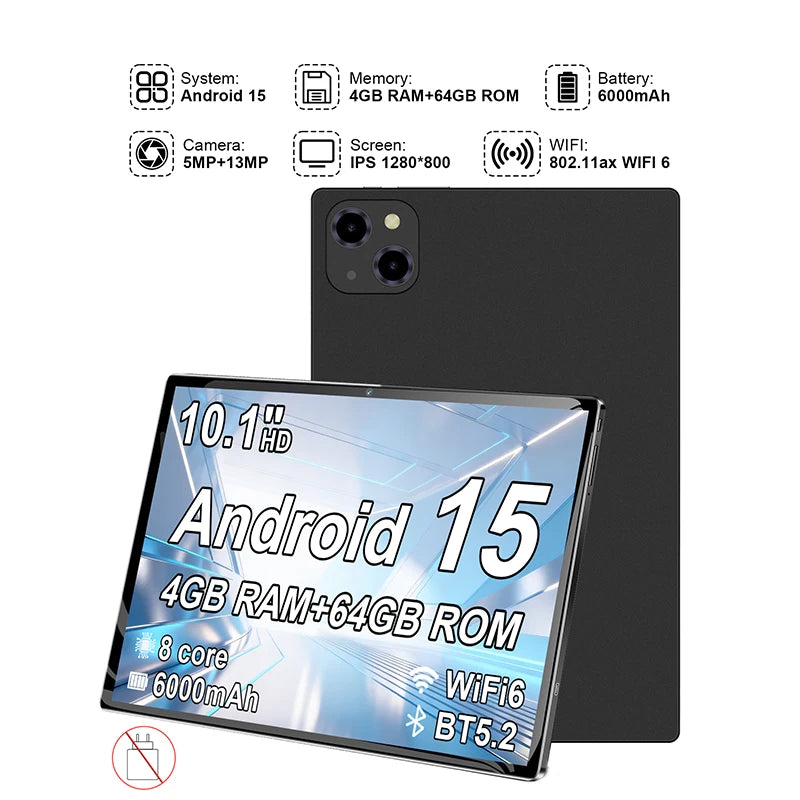 2026 New 10.1 Inch Tablet Pc 4GB RAM 64GB ROM Android 15 Octa Core 3G 4GLTE 5G Internet WiFi Internet Global Version