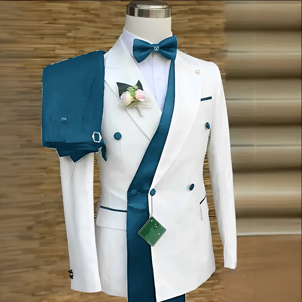 Double Breasted Men Suits Wedding Formal Party Groom Tuxedo Banquet Man Sets 2 Pieces Peaked Lapel Jacket with Pants Customized