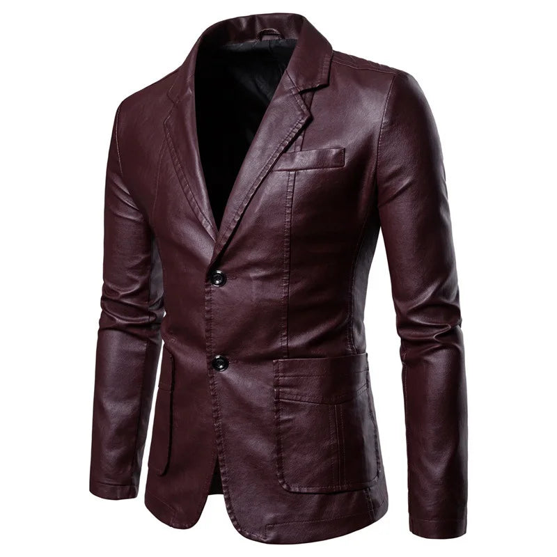 Spring/Autumn Leather Jacket - Plus Size Men's Youth Suit Collar Business Casual Leather Jacket European Sizes XS-3XL