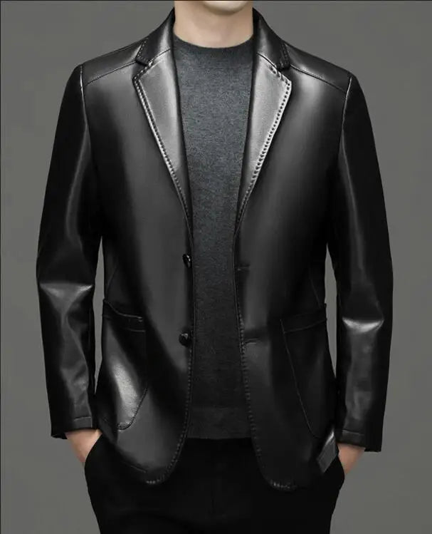 High Quality Genuine Leather Men's Suit Leather Coat Autumn and Winter New Sheep Skin Casual Small Suit Coat Men Leather Jacket
