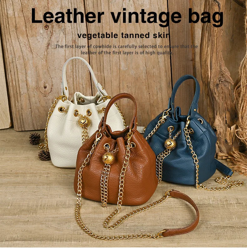 LD-Soft Leather Bag Versatile for All Seasons, Sweet and Ladylike. Top Layer Cowhide Handbag, Single Shoulder Bucket Bag