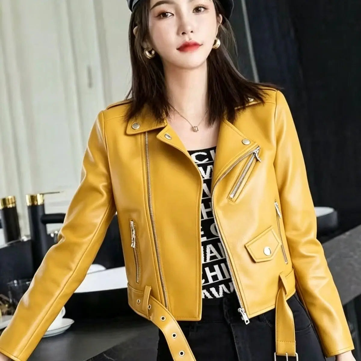 2026 autumn winter new women's PU leather jacket locomotive suit Maillard lapel large size women's leather jacket jacket women
