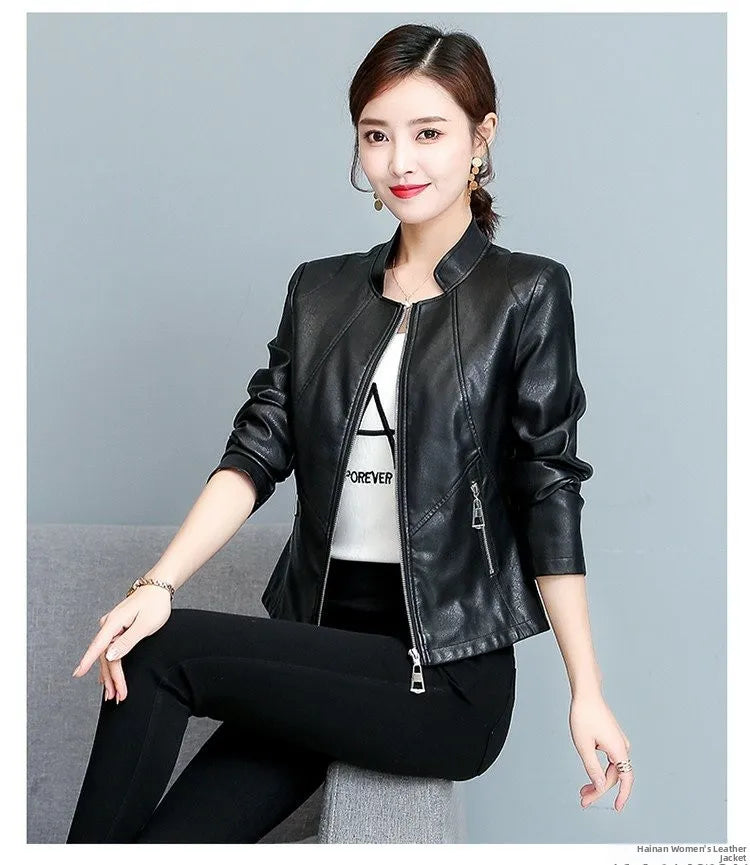 Real Leather Biker Jacket Women's Short Style 2026 Spring Autumn New Korean Version Slim Fit Stand Collar Miniature Coat