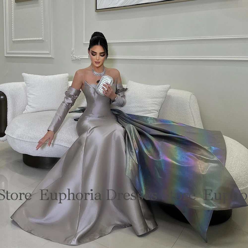 Elegant Party Dresses Woman Satin Mermaid/Trumpet Formal Evening Dress Grey Sweetheart Watteau Train Women's Evening Ball Gown