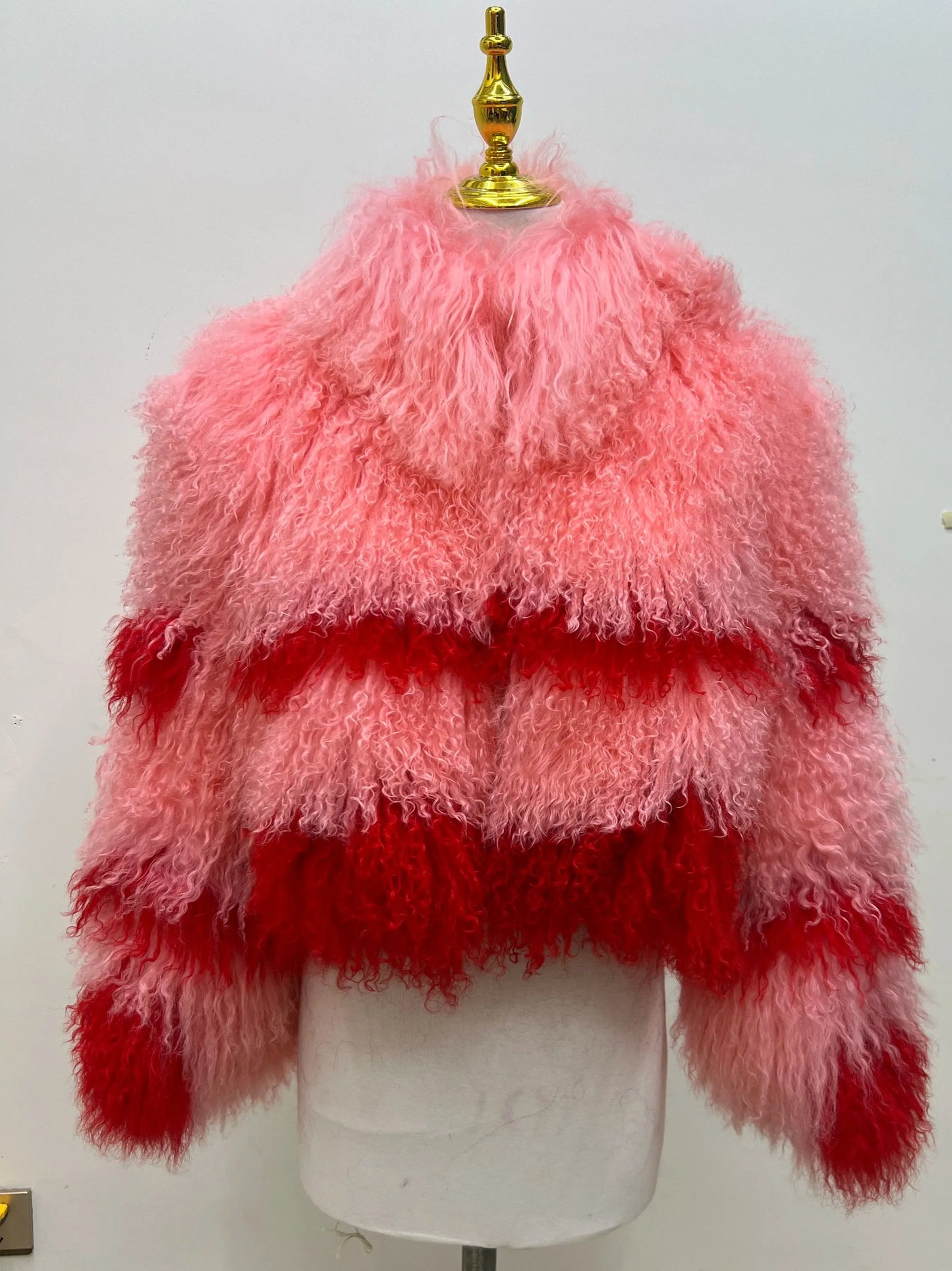 Aulande New Women Winter 100% Real Fur Mongolian Sheepskin Coats Short  40 CM Standing Coller Fashion High Quality Sheep Jacket