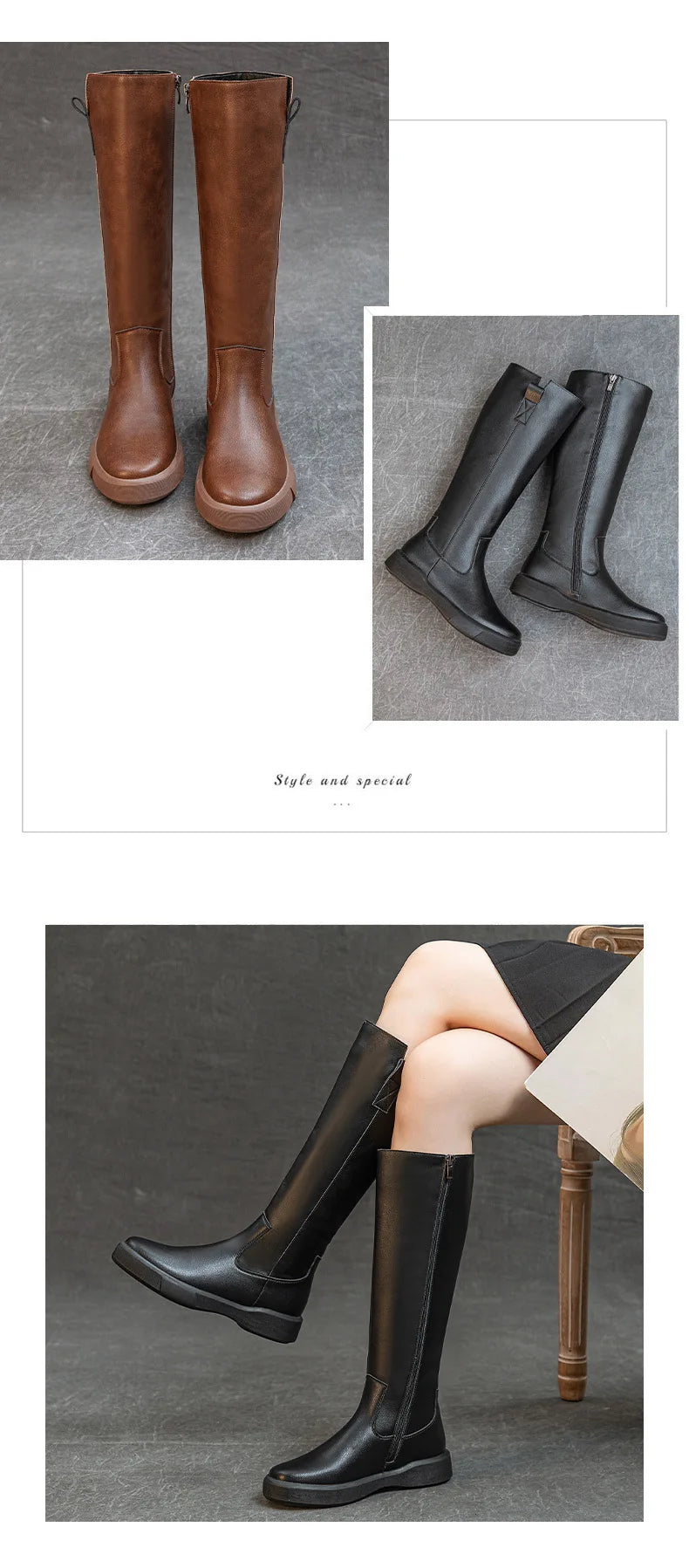 Koznoy 4cm Cow Genuine Leather Microfiber High Top Rubber Knee High Booties Women Chimney Autumn Boots Spring Fashion Shoes