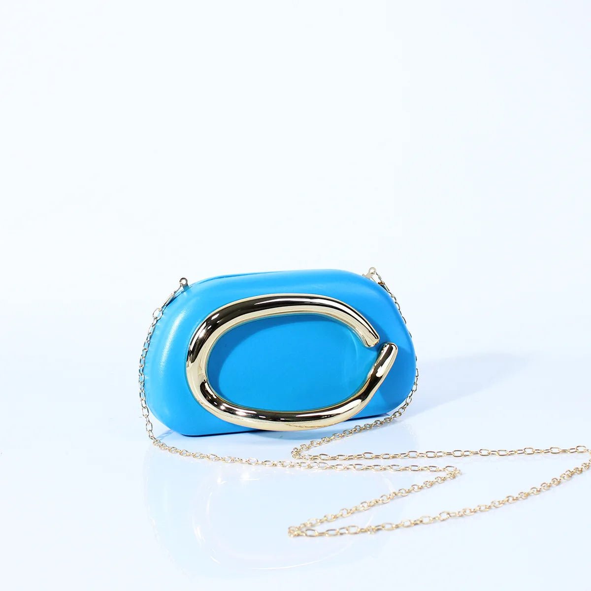 Big Gold Metal Closure Clutch Evening Bags For Women Luxury Designer Handbag And Purse Vintage Oval Box Chain Strap Shoulder