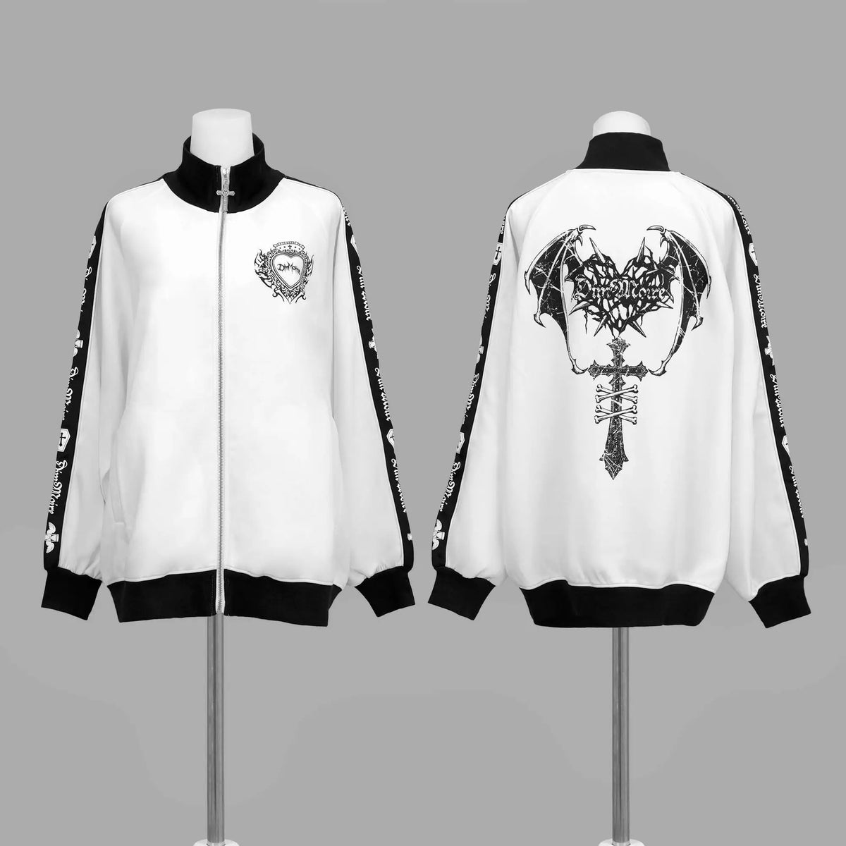 [Olmee] In Stock Jirai Kei Ryousangata Gothic Jacket Coat Outerwear Cosplay Costume Oversized Zipper Bat Cross Halloween Xmas