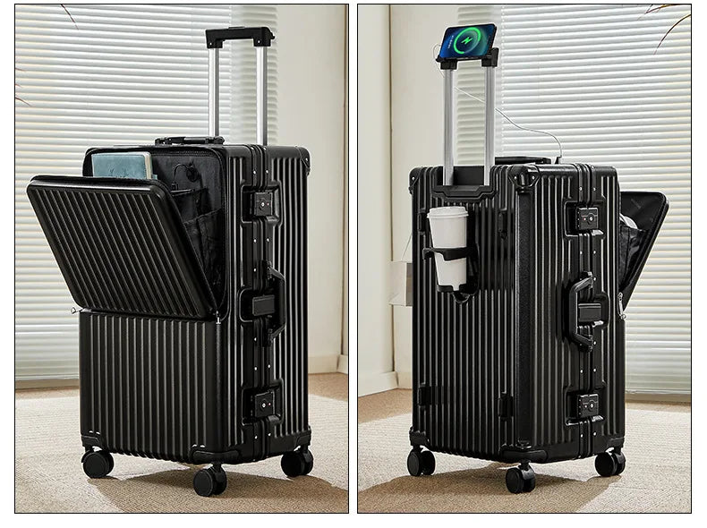 Front Opening Suitcase 20 inch Boarding Box Trolley Case 28/30 inch Luggage Large Capacity Aluminium Frame Suitcase Password Box