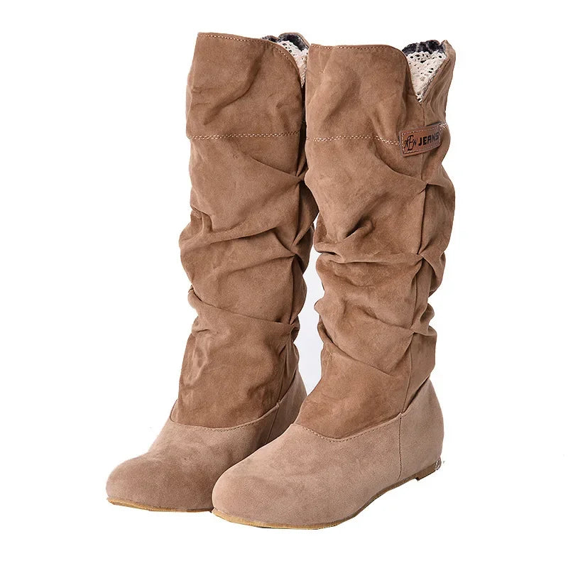 2024 New Mid-tube Snow Boots Hollow Cotton Thread Hook Lace Frosted Lady Boots Large Size Women's Shoes