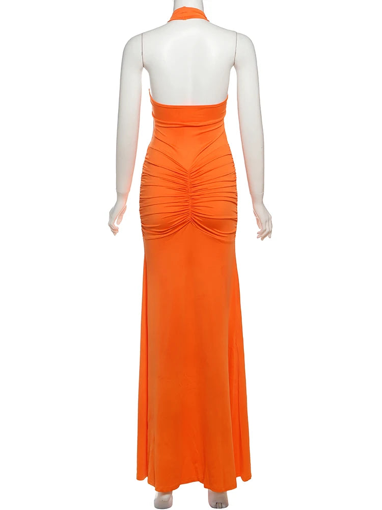 Weird Puss Backless Tassel Dress Women Peach Buttock Pleated Patchwork Solid Halter Sleeveless Midnight Clubwear Party Vestidos