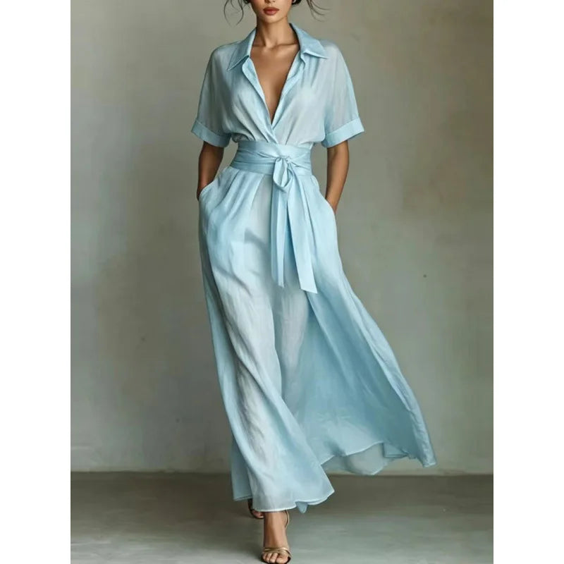 Dress Dresses Women Spring Summer French Retro Plain Waist Cinching Slim African Sundress