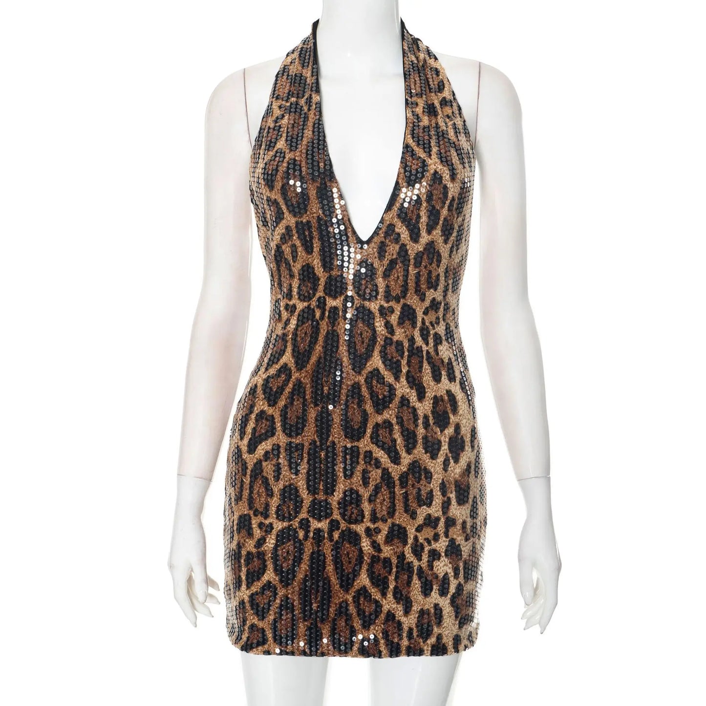Sexy Dress Dresses 2025 Woman Vestidos Animal Print Backless Halter Neck Package Hip Sleeveless Wild Hot Girl Style Street Wind