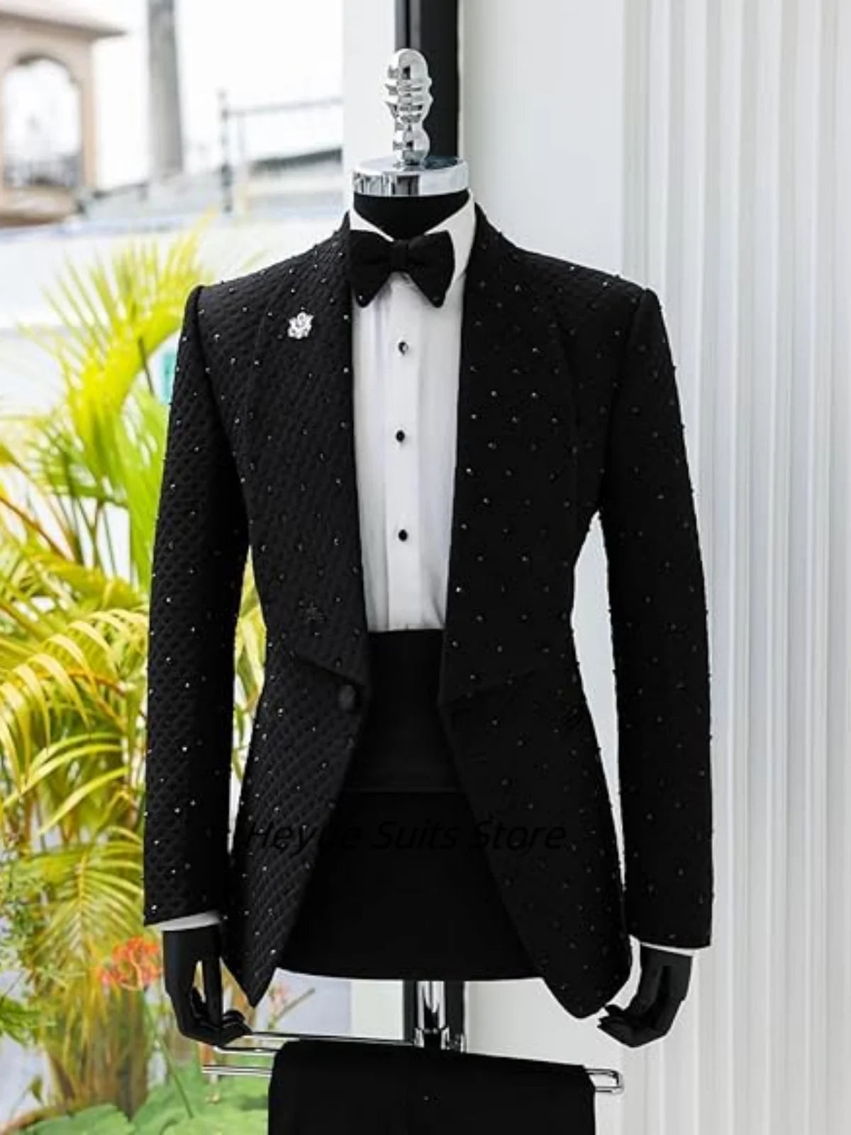 Slim Fit  Rhinestones Men Suits Fashion Customized Groom wedding Party Tuxedos 2 Picecs Sets Elegant Male Blazers Costumes Homme