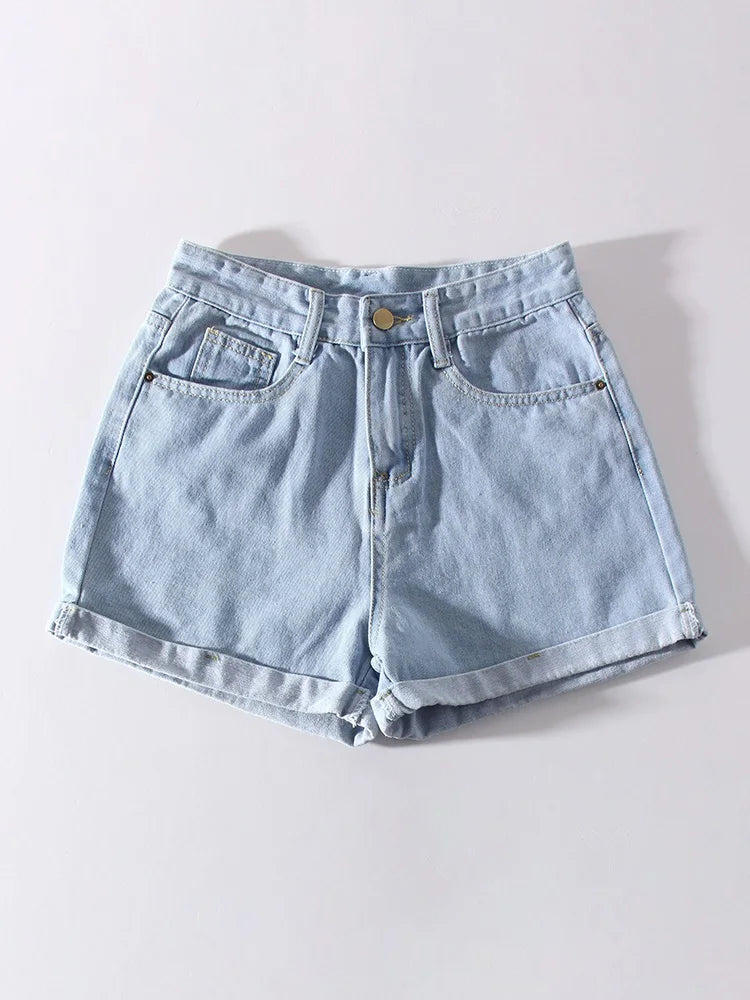 MiuKoMiYa Blue Jeans Shorts Women Summer 2025 Straight Denim Pants Ladies Short Jeans Feminino Women's Denim Shorts High Waisted