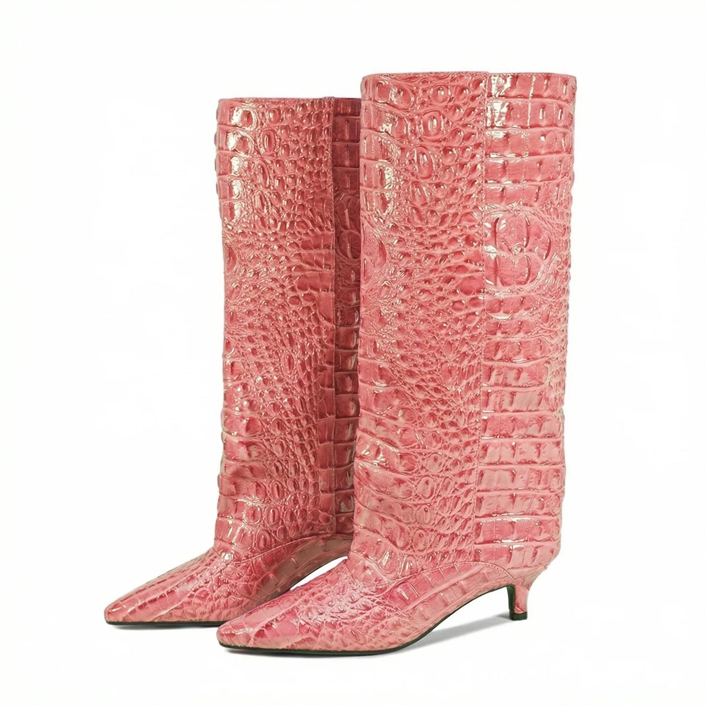 Women's Spring and Autumn New Cat Heel Wide Knee Knee Boots Fashion Pointed Women's Low Heel Mid Heeled Boots