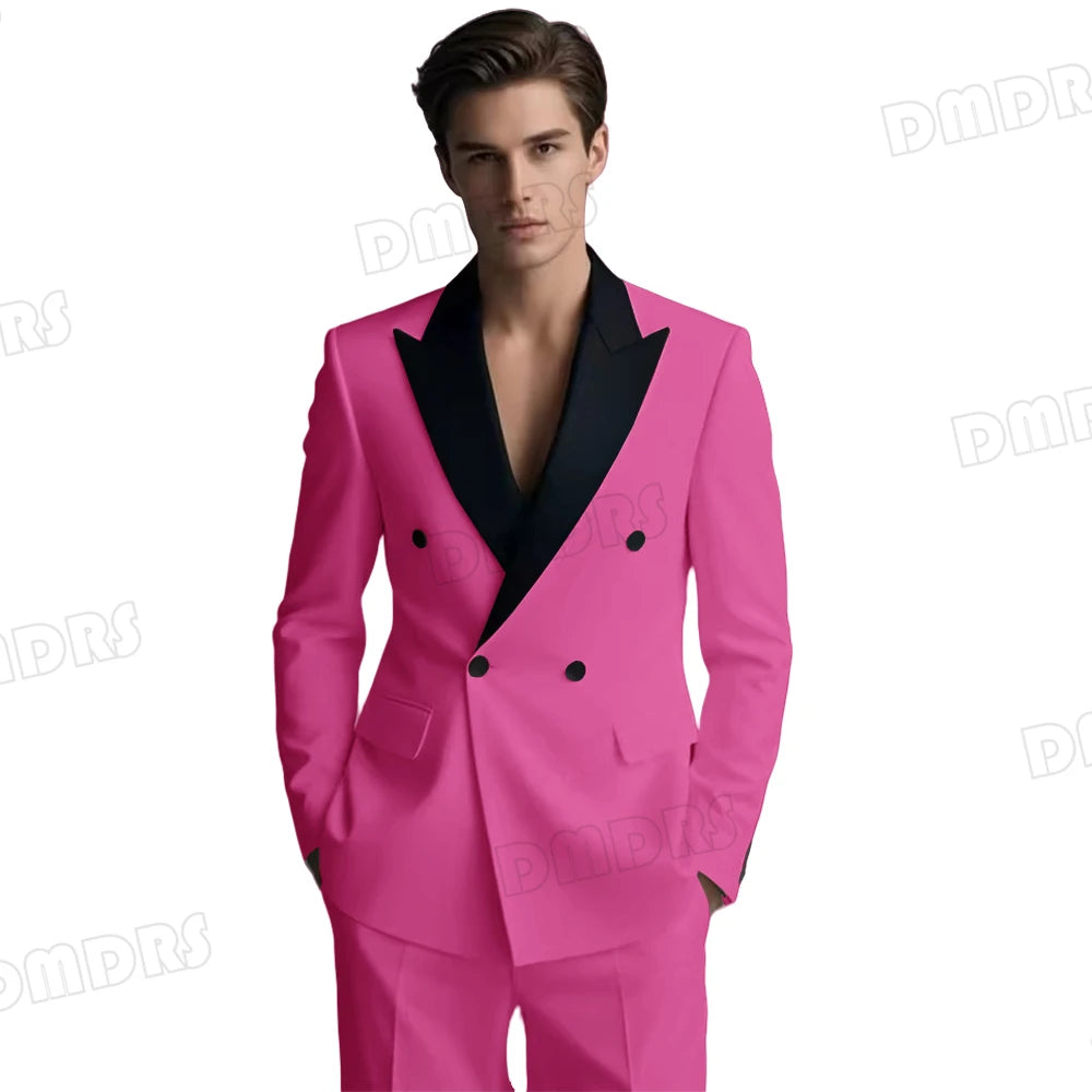 Slim Fitting White Suit Set for Men, Black Collar, 2 Pieces Formal Suits, Wedding Tuxedo, Customized Colors Blazer and Pant Set