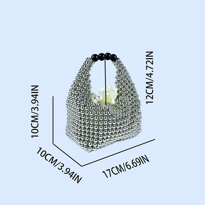 European and American high-end texture handmade silver beaded pillow bag, banquet bag, fashionable and versatile