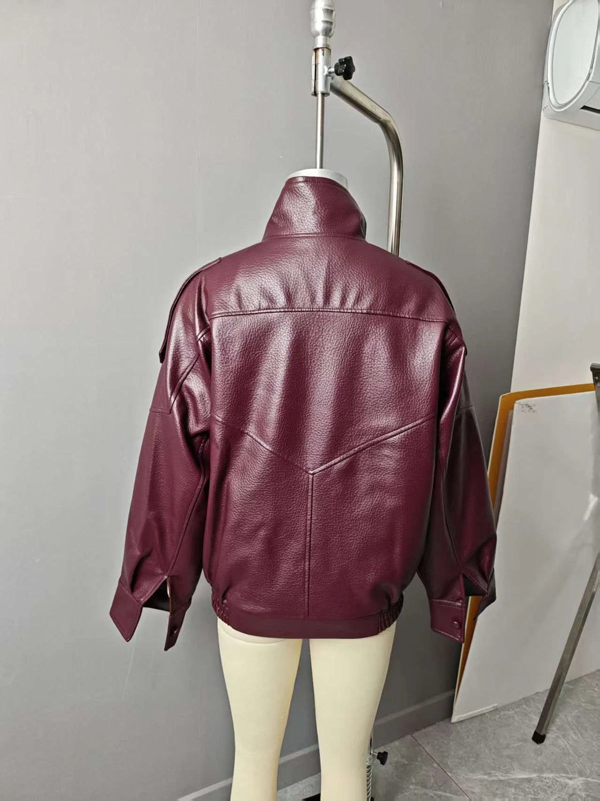 Women's Jacket New Black Long Sleeve Faux Leather Jacket Motorcycle Style Personality Fashion button and Zipper closure traf