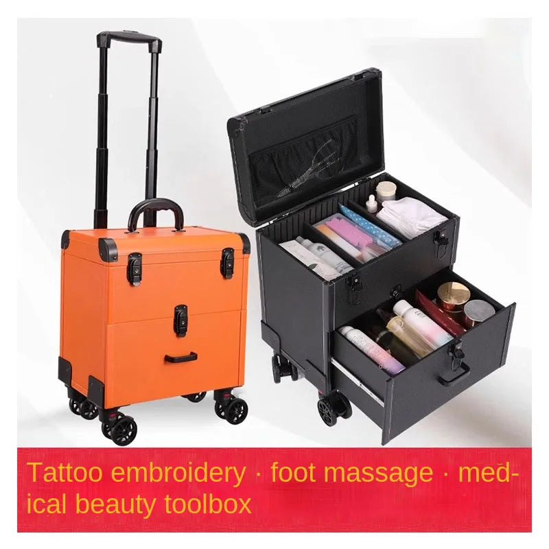 Embroidery Toolbox Beauty Nail Eyelashes Make-up Case Storage Mute Spinner Wheels Cosmetic Trolley Suitcase