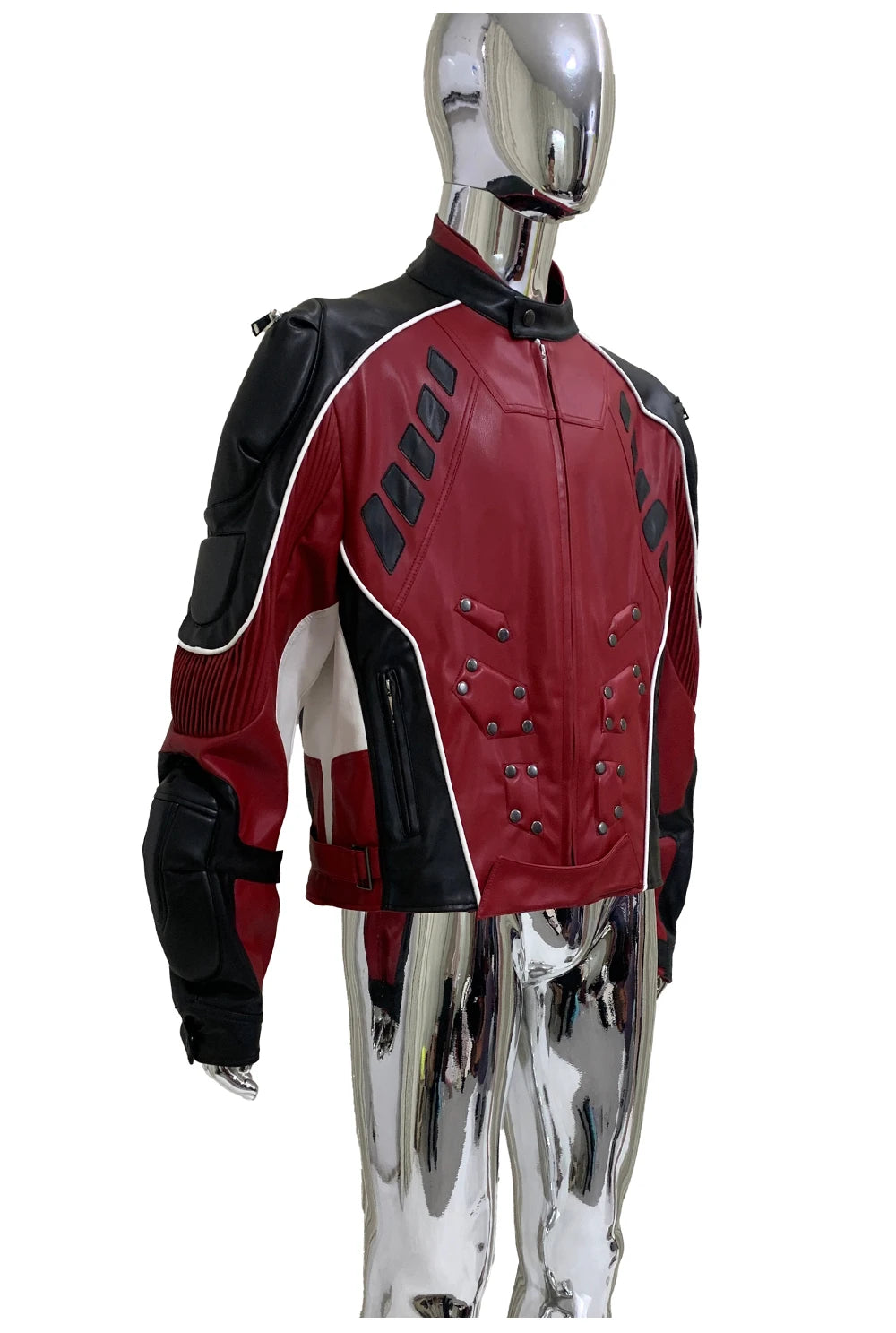 Nerazzurri Autumn Winter Short Color Block Pu Leather Racer Jacket Men Shoulder Pads Rivet Zipper Luxury Designer Clothes 2025
