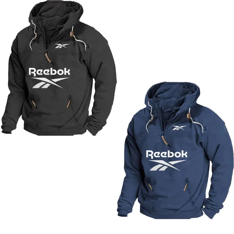 Reebok Men's Winter-Spring Warmth Hooded Sweatshirt - Daily Outdoor Multi-Pocket Zippered Comfortable Top - Solid Color Classic