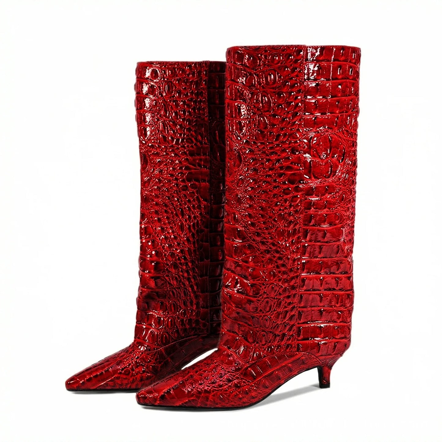Women's Spring and Autumn New Cat Heel Wide Knee Knee Boots Fashion Pointed Women's Low Heel Mid Heeled Boots
