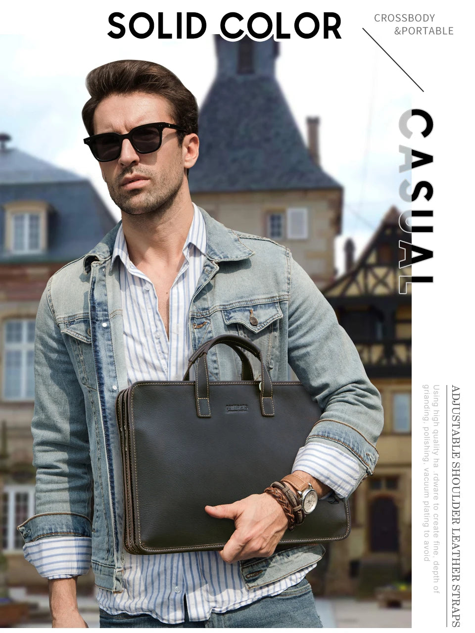 CONTACT'S Genuine Leather Sling Briefcase for Men Business Bags Male Shoulder Bag Men's Bag Tote Laptop Bags for 16" Macbook Pro