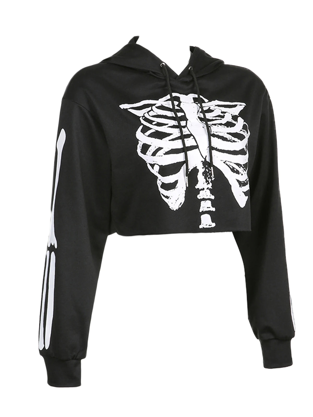 Halloween Women Skeleton Print Cropped Hoodies Long Sleeve Drawstring Casual Sweatshirts with Hat 2024 New Fashion Streetwear