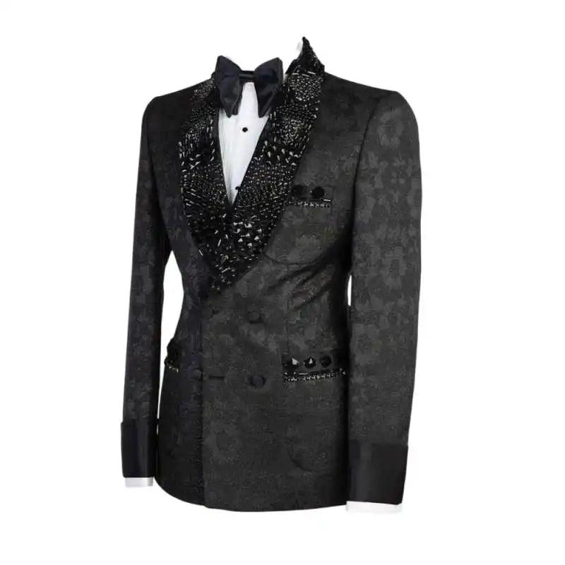 Luxury Wedding Men Suits Gentleman Crystal Neck Tailor-Made Groom One Coat Singer Suits Formal Occasions Party Size Customized