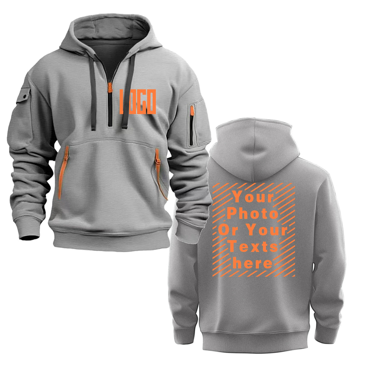 Men's and Women's Custom Printed Hoodies, Loose Casual Sportswear, Zippered Long-sleeved Hoodies with Pockets on the Sleeves