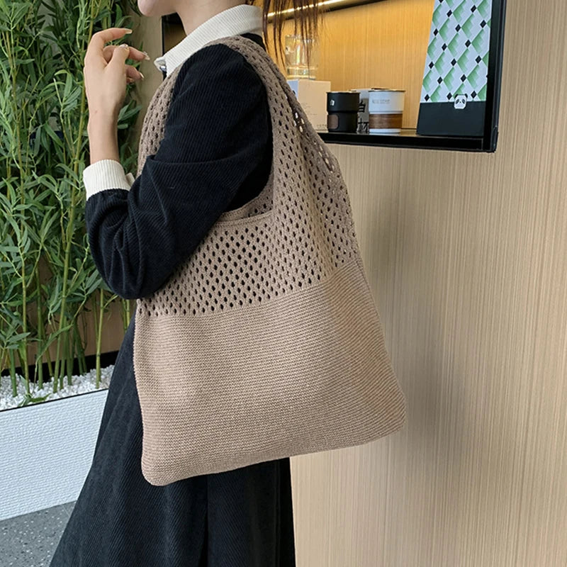 Large Capacity Shoulder Bags Fashion Women Hollow Woven Crochet Bag Knitting Handbags Eco Female Shopping Tote
