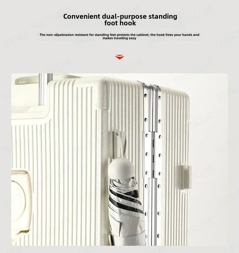 Front Opening Large Capacity Rolling Luggage Case Aluminum Frame ABS+PC Trolley Case Suitcase USB Charging Boarding Case