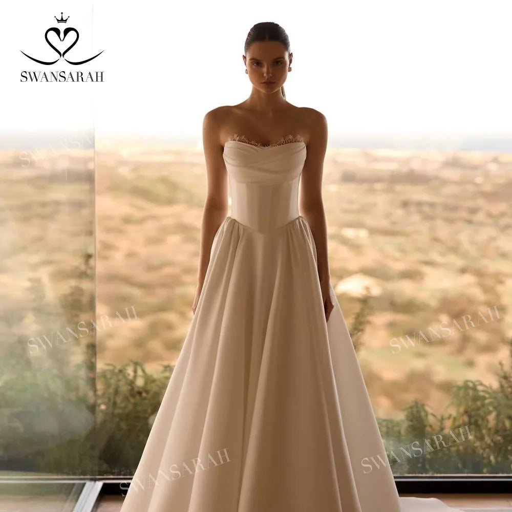 Luxury Sleeveless Wedding Dress Civil Sweetheart A-Line Plus Size Princess Bride Gown SwanSarah P650 Custom Vestido De Novia