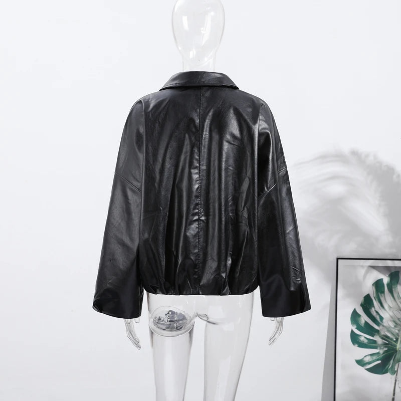 Casual Lapel Zipper Waist Belt Short Leather Jacket 2026 Women Loose Solid Pocket Pu Coat Autumn Lady Daily Highstreet Jackets
