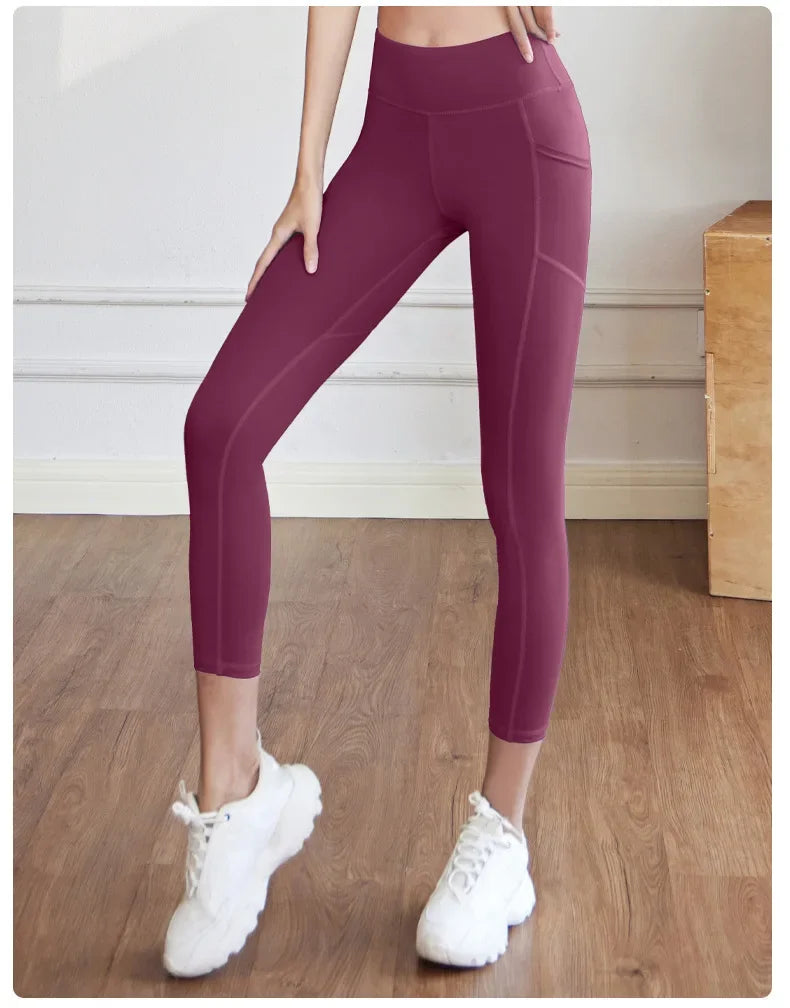 Training Leggings with Pockets for Women - High Elastic Yoga Pants Tummy Control High Waist 4-Way Stretch Gym Workout  Athletic