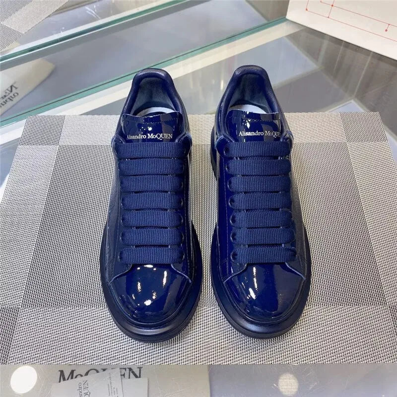 Sneakers Casual Men Designer Board Shoes Fashion Patent Leather/Denim Breathable Increased Internal Flat Platform Punk Shoes