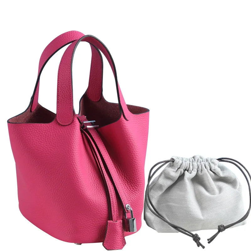 Fashion Classic Womens Bucket Bags Leather Lady Hand Bags High Quality Genuine Leather Luxury Ladies Top Handle Handbags