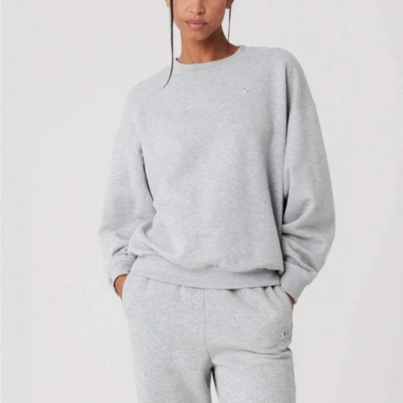 Same Style Letter Round Neck Long Sleeve Top Fashion Elegant Loose Couple Hoodie Solid Color Simple Loose Casual Hoodie 2025