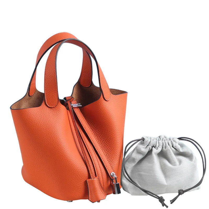 Fashion Classic Womens Bucket Bags Leather Lady Hand Bags High Quality Genuine Leather Luxury Ladies Top Handle Handbags