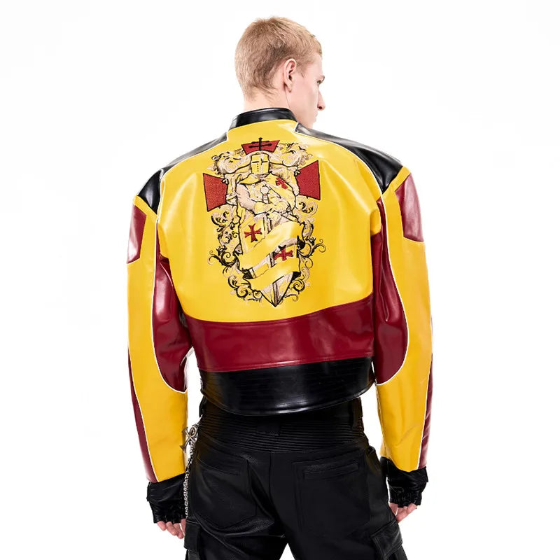 LUZHEN Fashion High Quality Embroidery Pattern Stand Neck Motorcycles Leather Jacket Men's 2025 New Original Short Coat JY4627