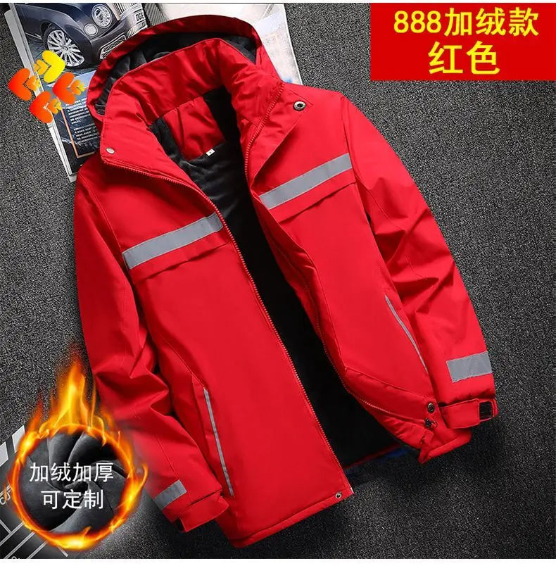 New Winter Work Jacket, Waterproof Windproof Reflective Thermal Coat with Fleece Lining, Stain Resistant Outdoor