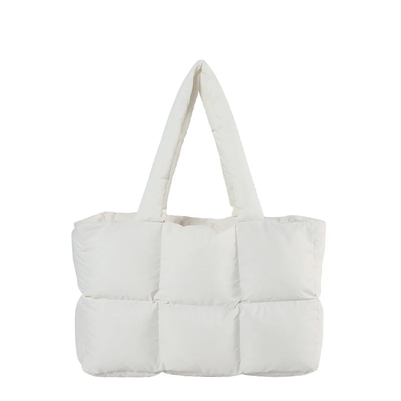 Women Tote Handbags Quilted Plaid Bag Retro Trendy Checkered Waterproof Shoulder Bag Solid Color Winter Soft Large Capacity Bags