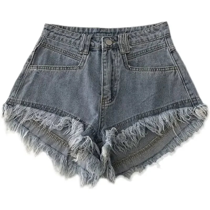 Pink Reddened Fringed Denim Shorts Women's Summer New Niche Slimming High-Waisted Spicy Girl A- Line Wide Leg Heat Pants