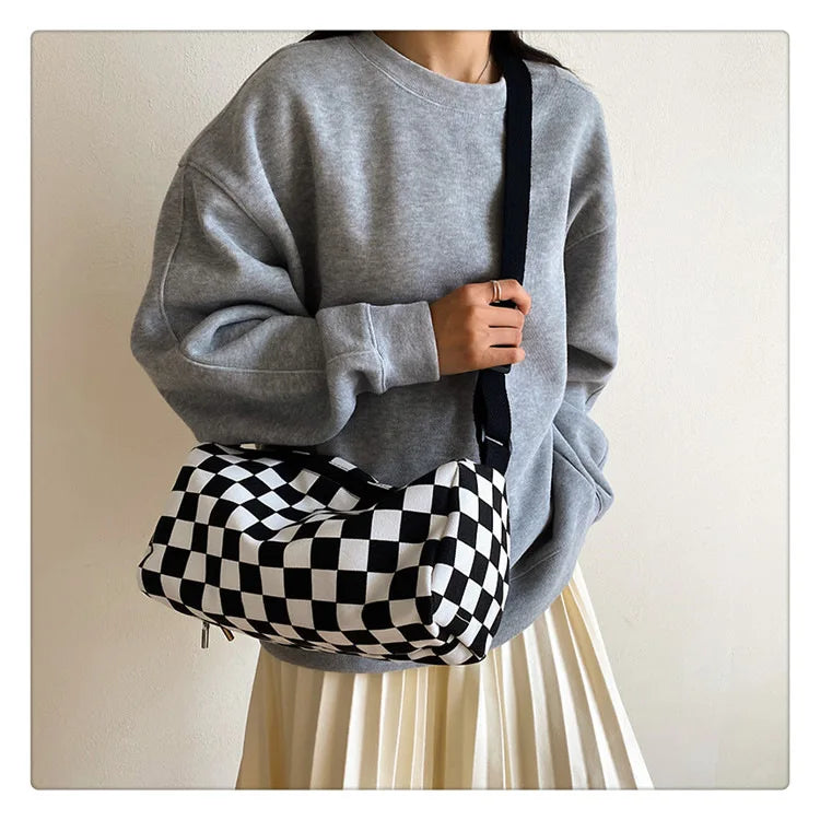 Plaid Shoulder Bag for Women Handbag CrossBorder Canvas Leisure  Fashion Bag Ladies Embroidered Han Female Pocket Purse