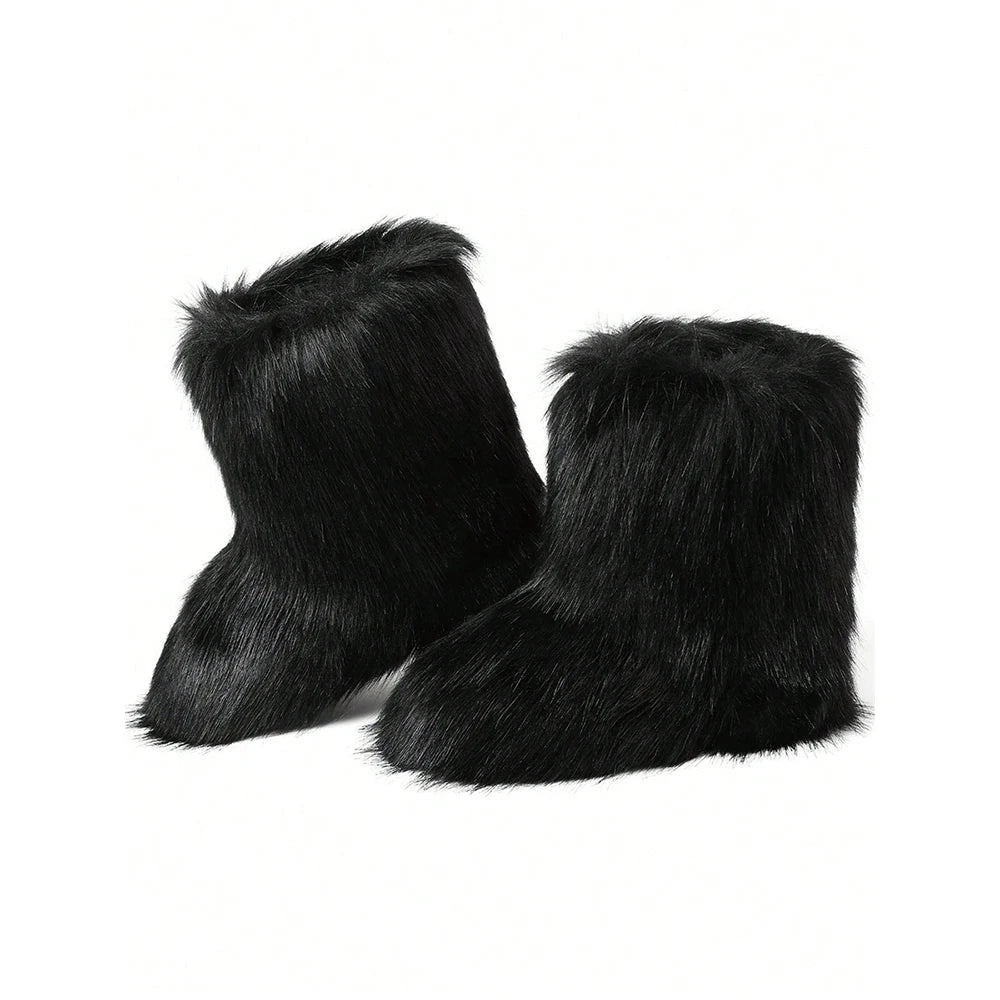 Y2K Faux Fox Fur Snow Boots Winter Shoe Women's Fluffy Faux Fox Fur Boots Woman Plush Warm Snow Boots Luxury Footwear Girls' Furry Fur Bottes Fashion