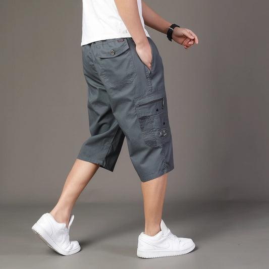 Zipper Pocket Workwear Shorts Mens Knee Cargo Pants 2026 Summer Cotton Shorts Men Climbing Jogger Elastic Waist Sports Work Wear
