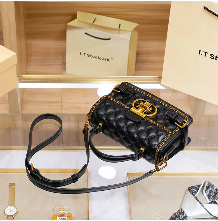 Women's handbag genuine diamond grid handbag women's 2024 new high-end designer crossbody shoulder small square bag