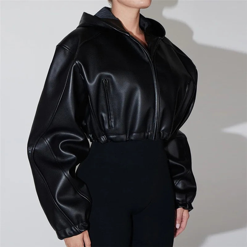 Short Coat Women Leather Jackets Zipper Full Sleeve Solid Streetwear Jacket Turn Down Collar Spliced Casual Coats Autumn 2026